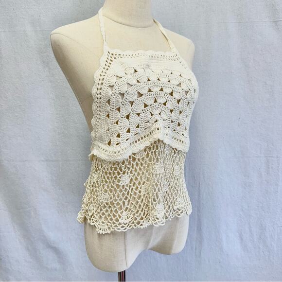 Urban Outfitters Corey ivory crochet doily sweater halter top size small NWT - Picture 10 of 16